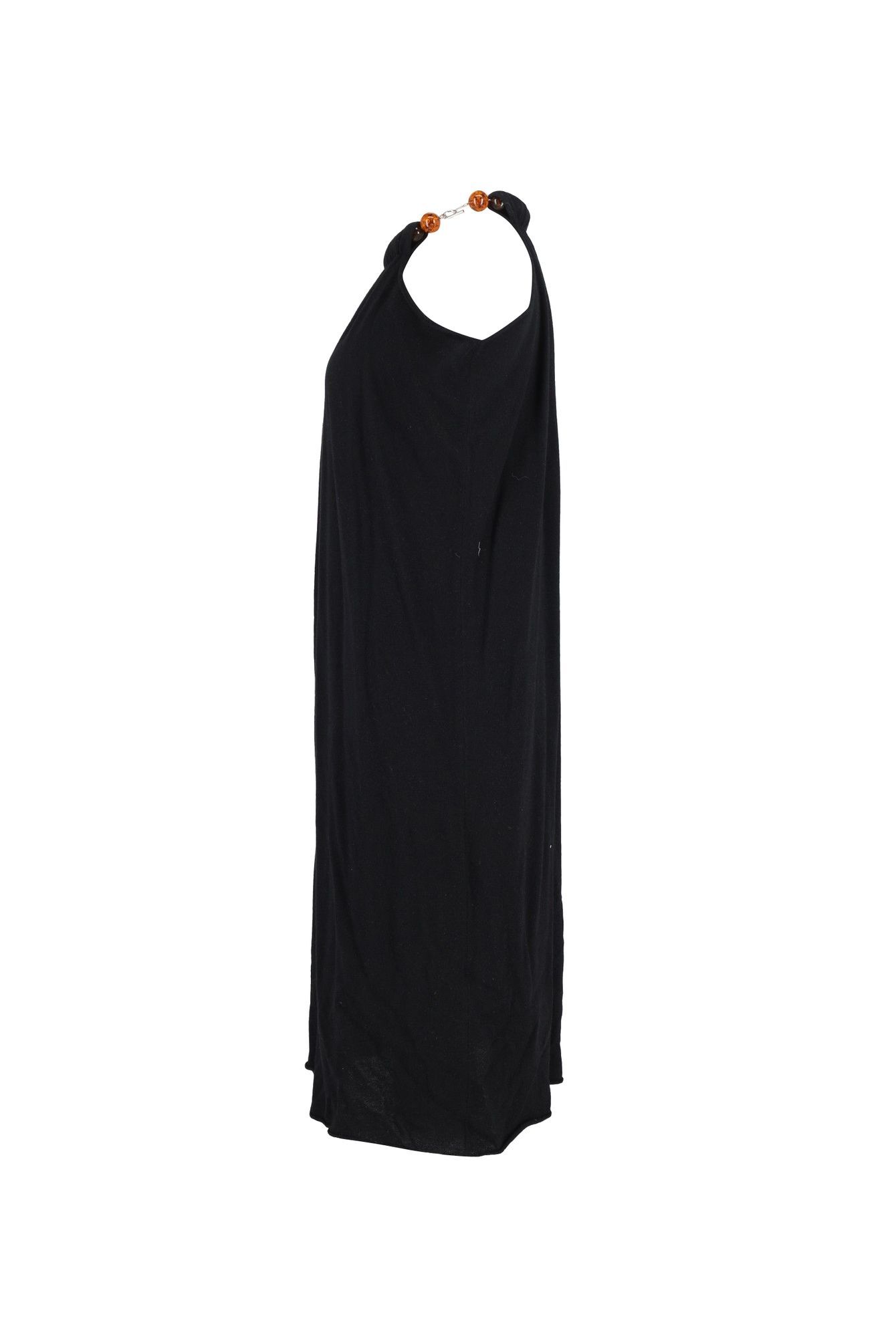 Jil Sander Preloved Beaded Strap Halter Dress in Black Cotton