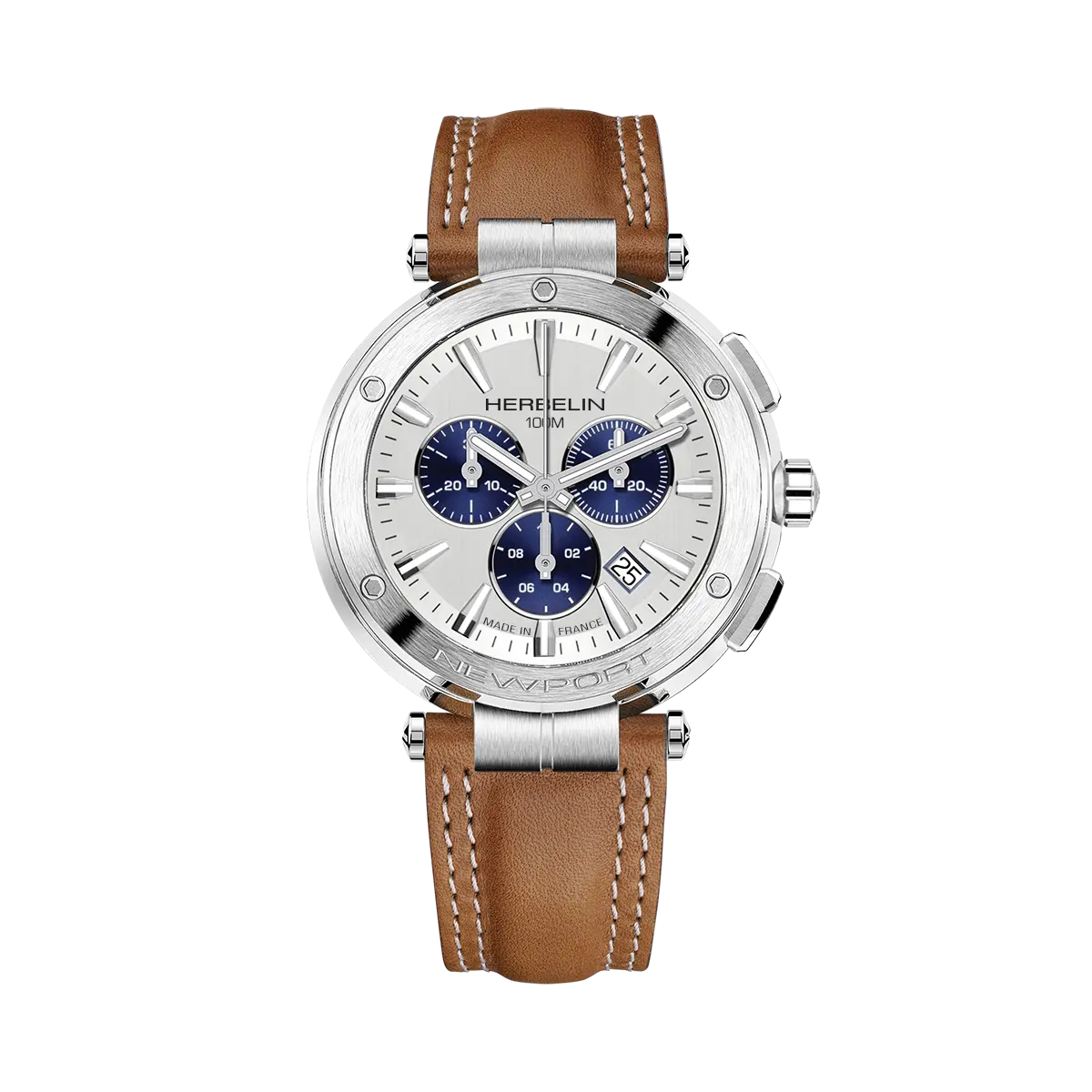 NEWPORT – CHRONOGRAPHE – ACIER & CUIR CAMEL