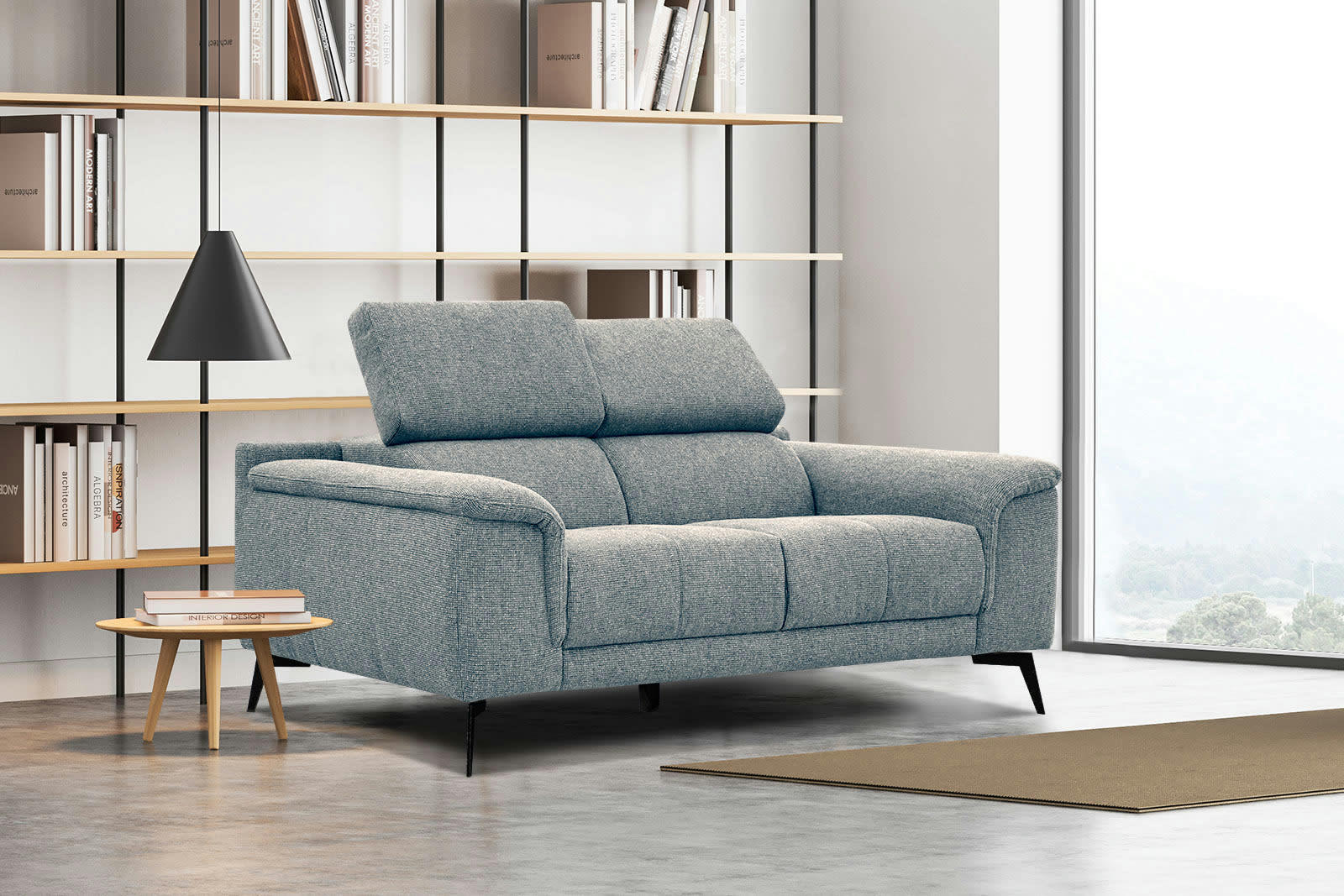 FIERO - Canapé droit 2 places tissu bleu clair