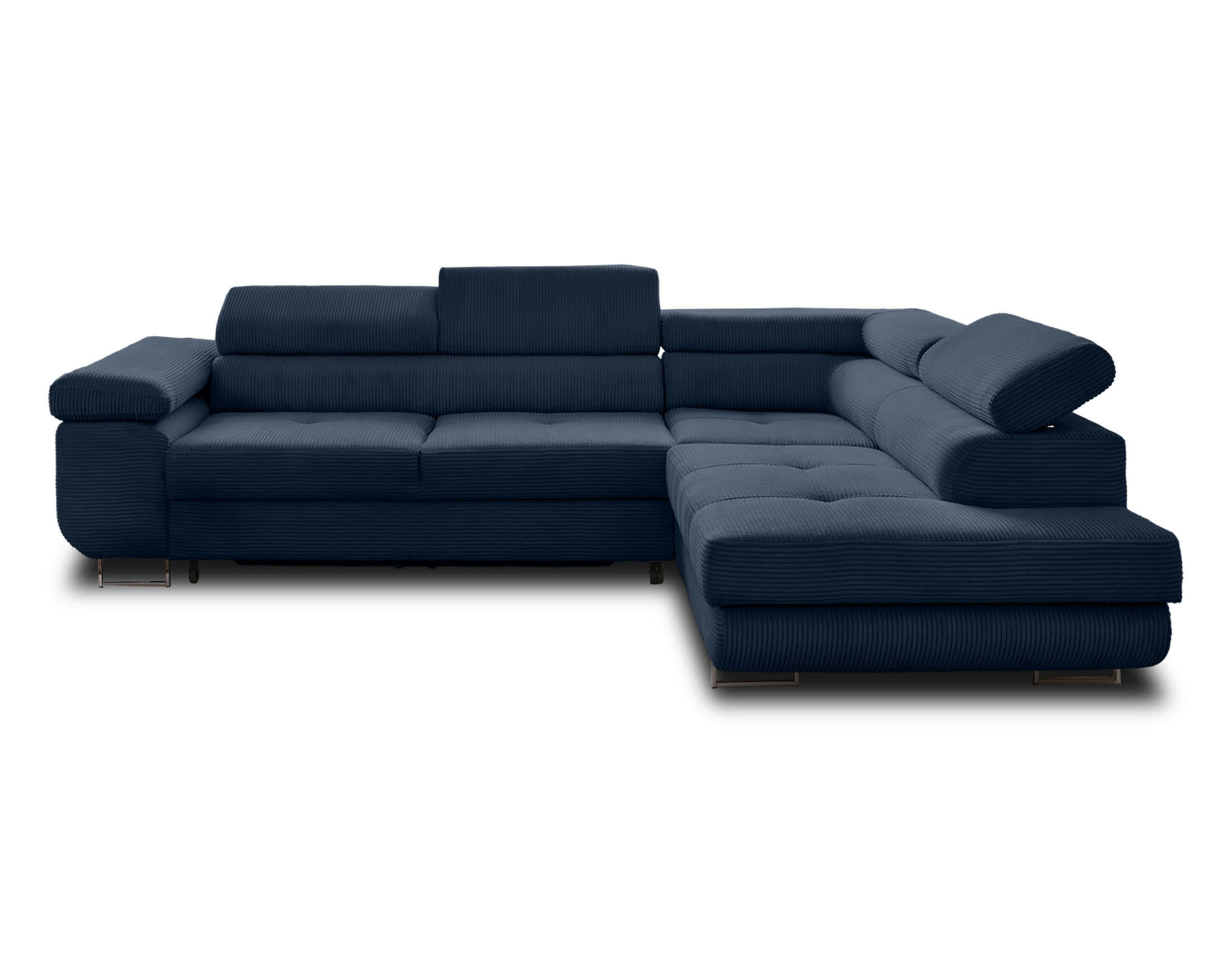 ZARIA - Canapé d'angle droit convertible 5 places en velours côtelé bleu