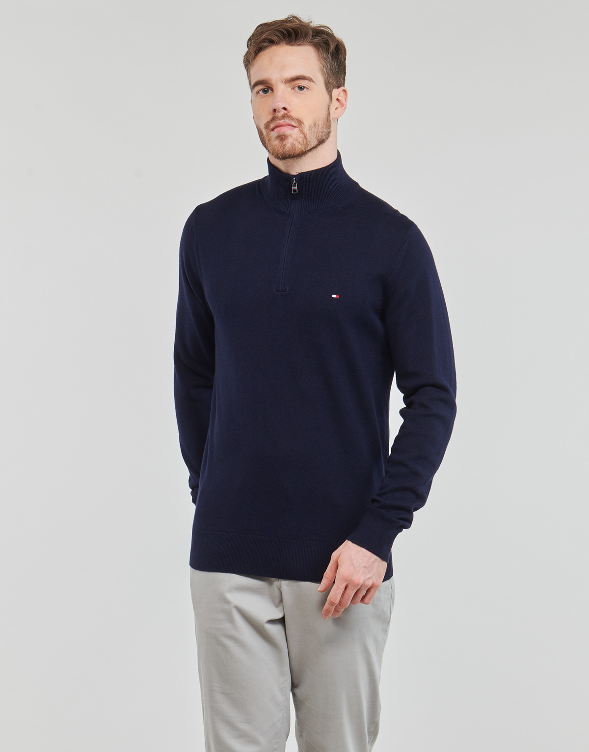 Tommy Hilfiger - PIMA ORG CTN CASHMERE ZIP MOCK - Marine