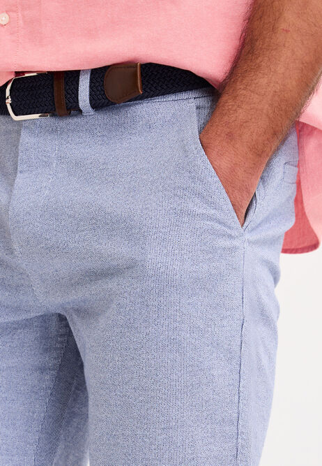 Mens Blue Stripe Cotton Blend Shorts with Belt