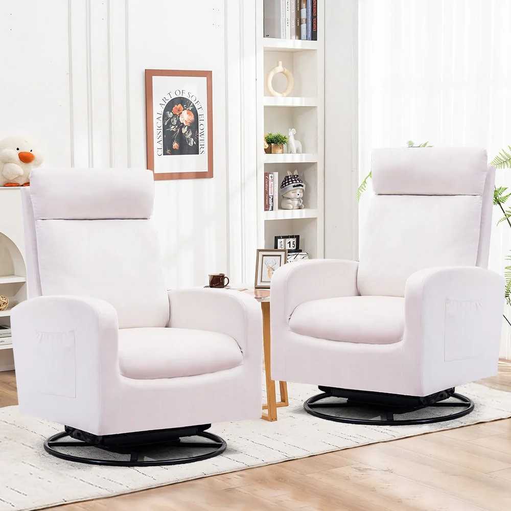 HOMYKA Swivel Glider Rocker Accent Chair for Nursery with Side Pocket Set of 2