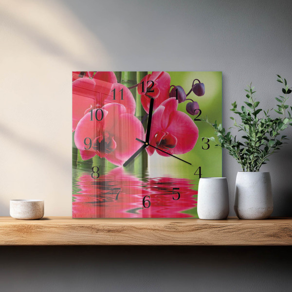 Zegar płynący 30x30 Orchidea dekoracyjny na ścianę