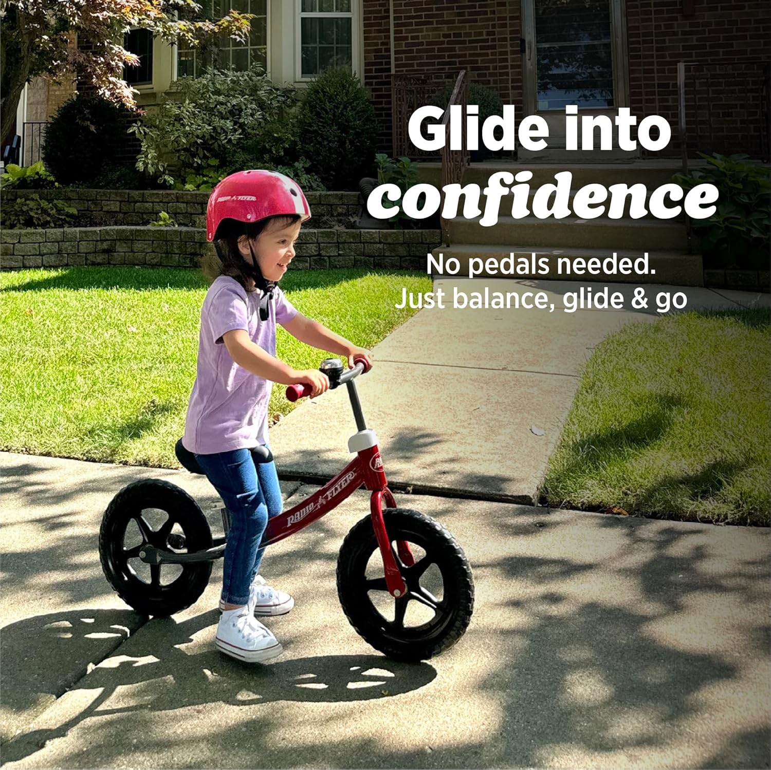 Radio Flyer Air Ride Balance Bike, Red, for Kids Ages 1.5-5, Pedal Free for Quick Learning, Rubber Air Tires, Adjustable Seat, Foot Rest, Ringing Bell, Kid & Toddler Balance Bikes (Amazon Exclusive)