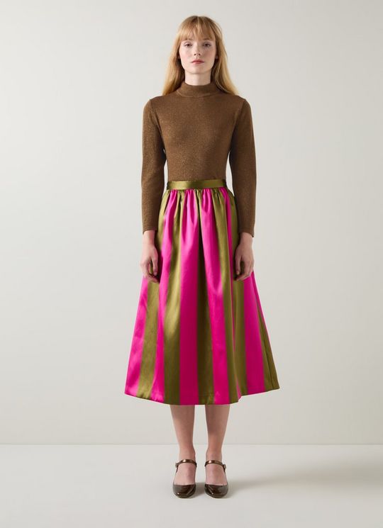 Sadie Olive Turtle Neck Metallic Knit Top