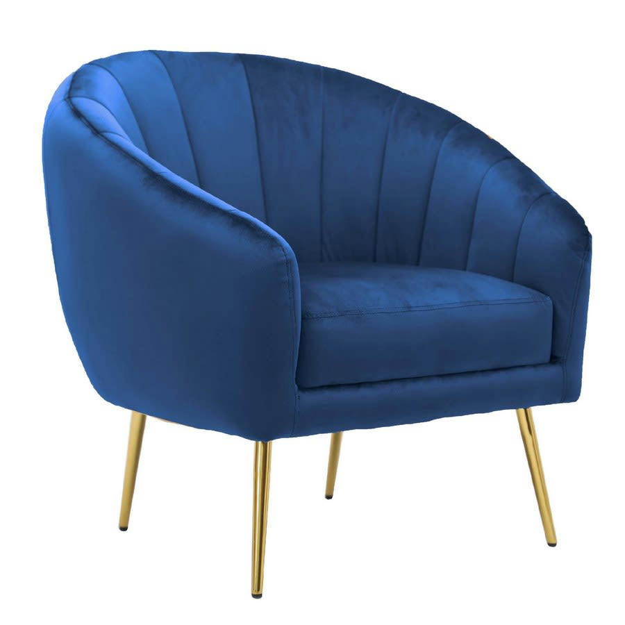 VELVET - Fauteuil en velours bleu et pieds en métal doré