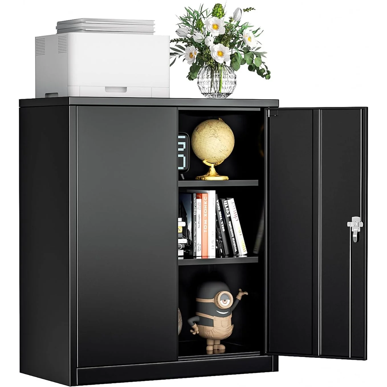 36 inch Metal Office File Storage Cabinet Locker with Locking Doors and Adjustable Shelves for Home Office, Garage, Pantry