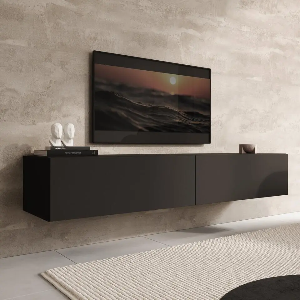 Meubella - TV-Meubel Palm - Mat zwart - 180 cm