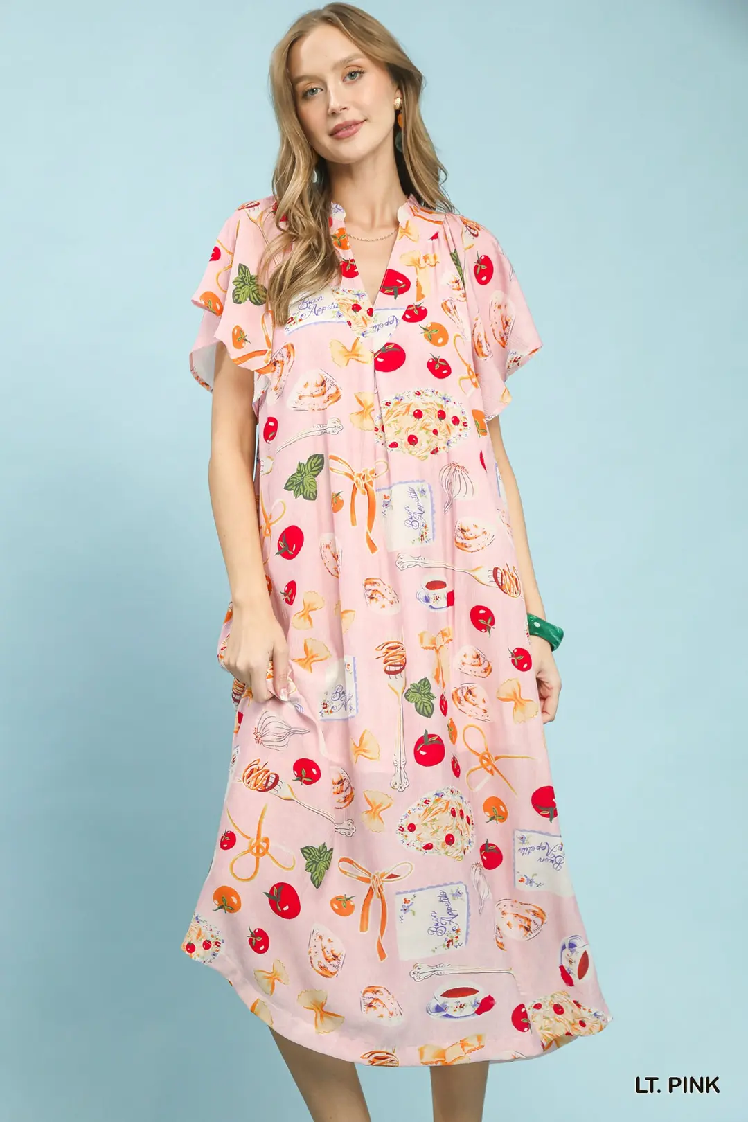 Abstract Print Flutter Sleeve Midi Dress