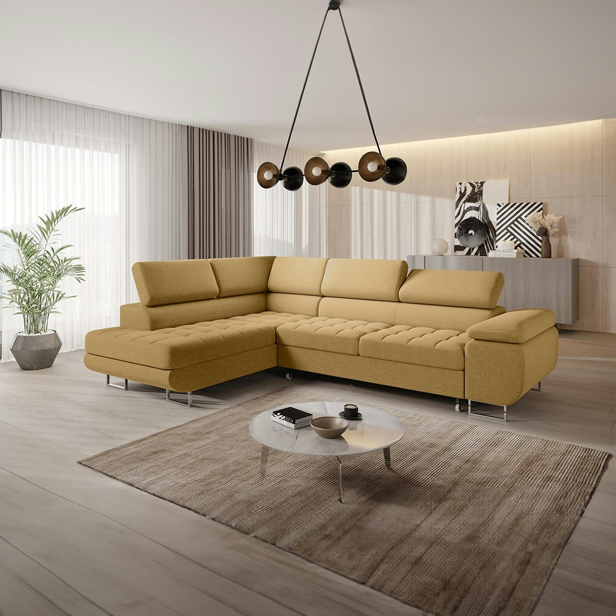 - Canapé d'angle convertible gauche 4 places jaune