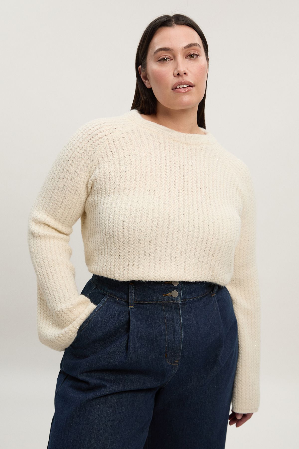 KarenMillen Plus Size Sequin Knit Tie Bow Jumper