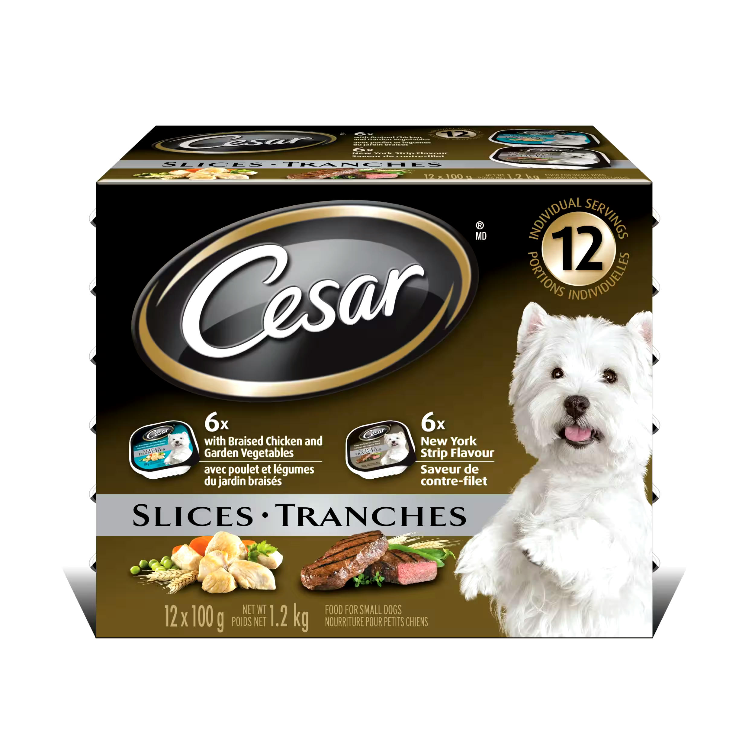Cesar Chicken and Vegetables & NY StriP Flavour Adult Wet Dog Food, 100-g, 12-Pk