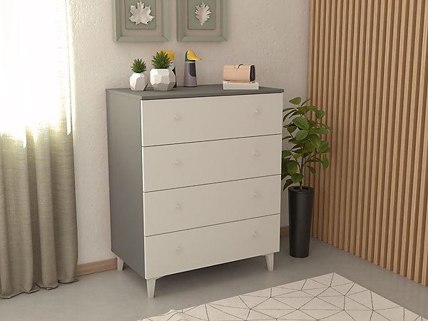 Commode, meuble de rangement avec 4 tiroirs coloris gris, blanc- Hauteur 100 x Longueur 80x profondeur 48 cm