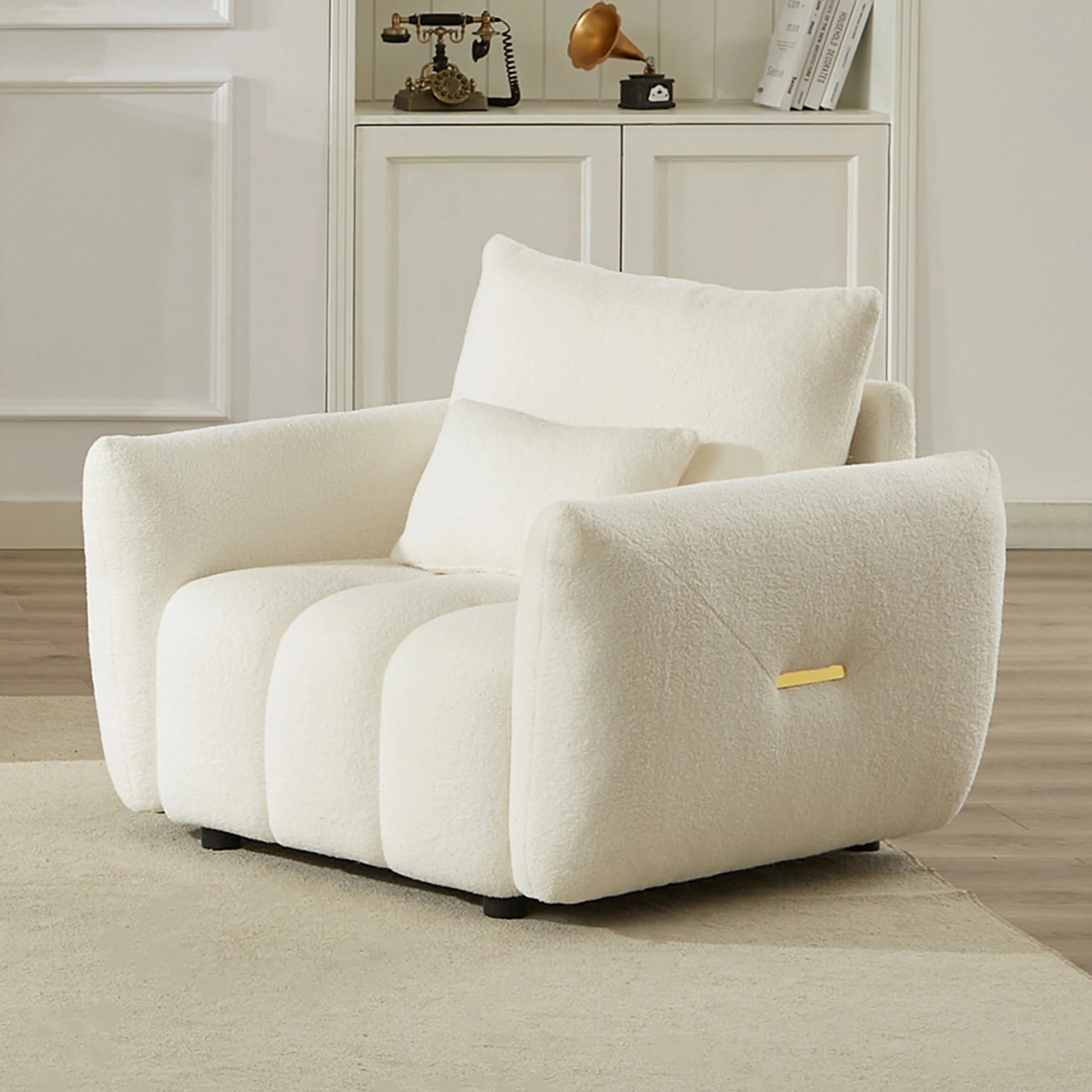 Beige Modern 39.7 Fabric 1-Seater Sofa with Solid Wood Frame and High-Resilience Foam Cushions