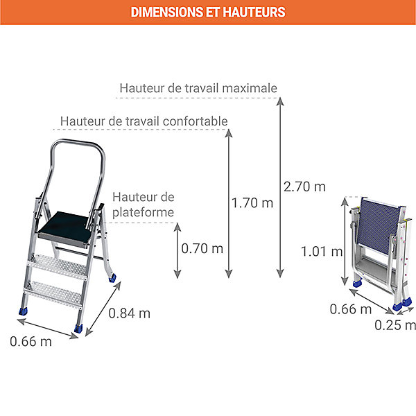 Marchepied alu 3 marches - Hauteur de travail max 2,70m - MPP3