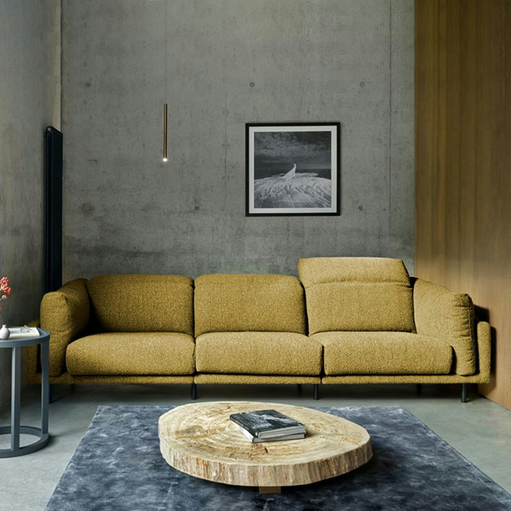 - Canapé 4 places droit tissu jaune