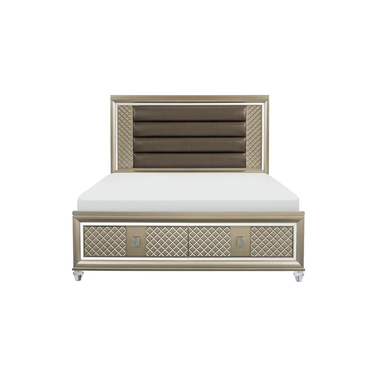 Pamella 3 Piece Champagne LED Modern Upholstered Storage Platform Bedroom Set