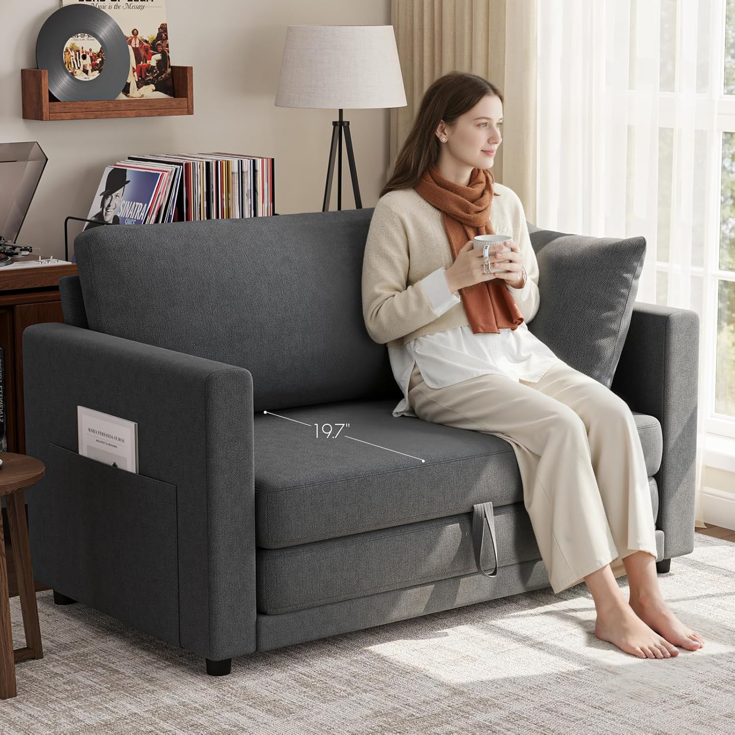 Loveseat Sofa Bed 51 in Folding Couch Bed for Small Space, 2 Persons Reading Chair & Kids Temporary Playing Bed Rest, Dark Gray