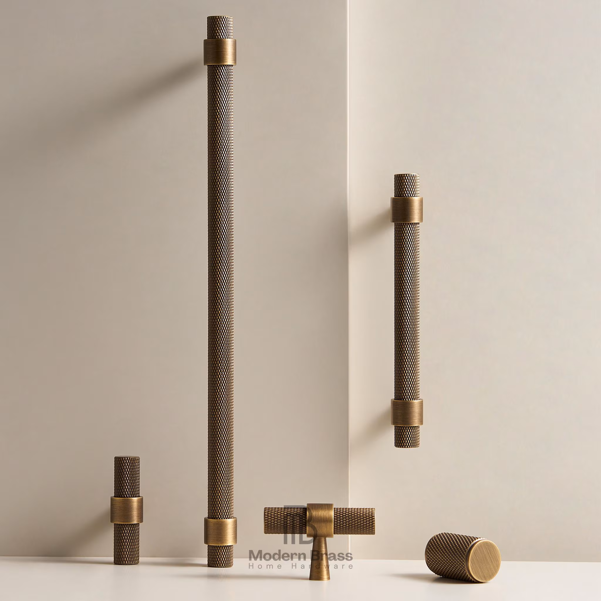 Knurled Antique Brass Cabinet Knobs and Pulls, Kitchen Door and Drawer Handles