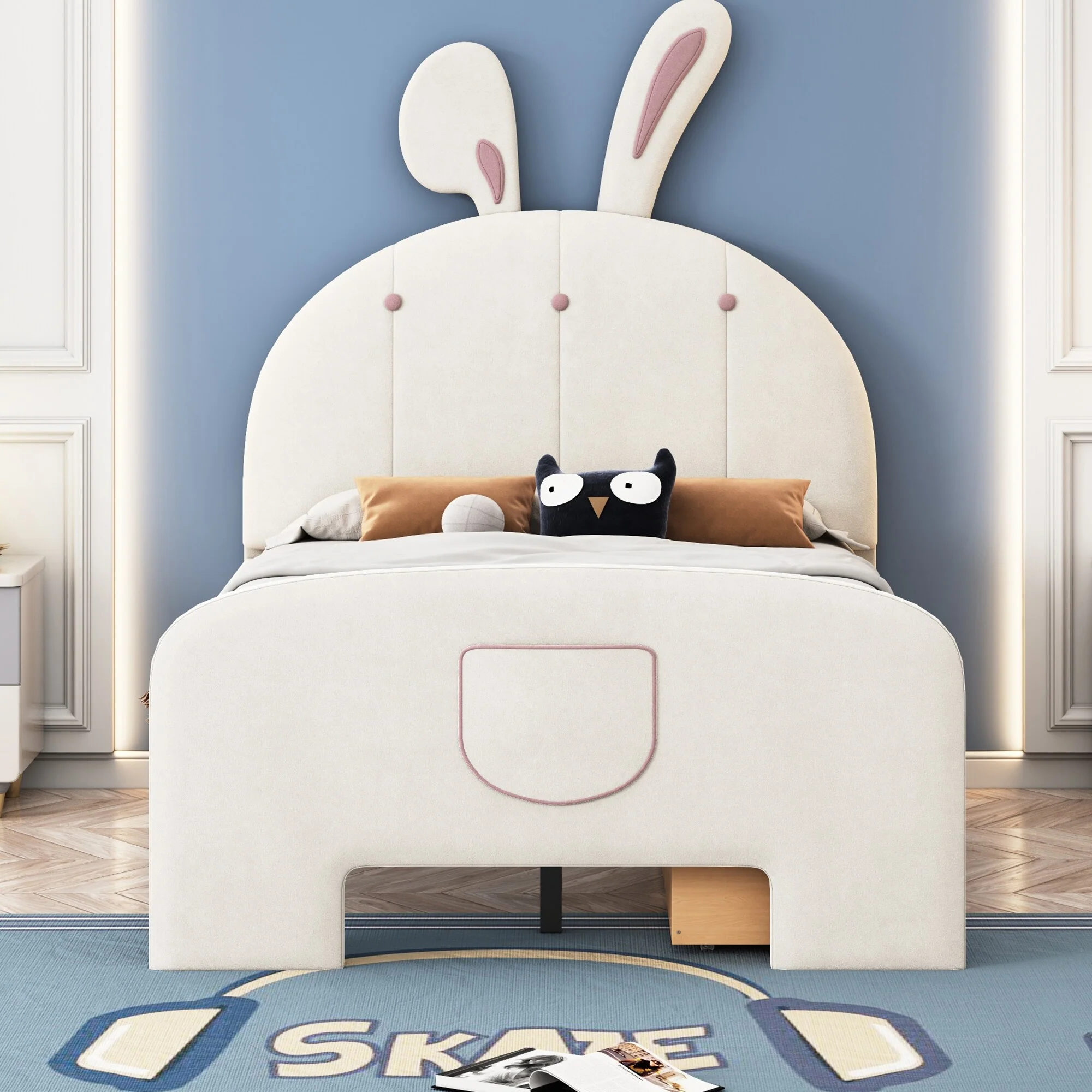 Adorable Rabbit-Themed Twin Platform Bed with Under-Bed Storage for Kids