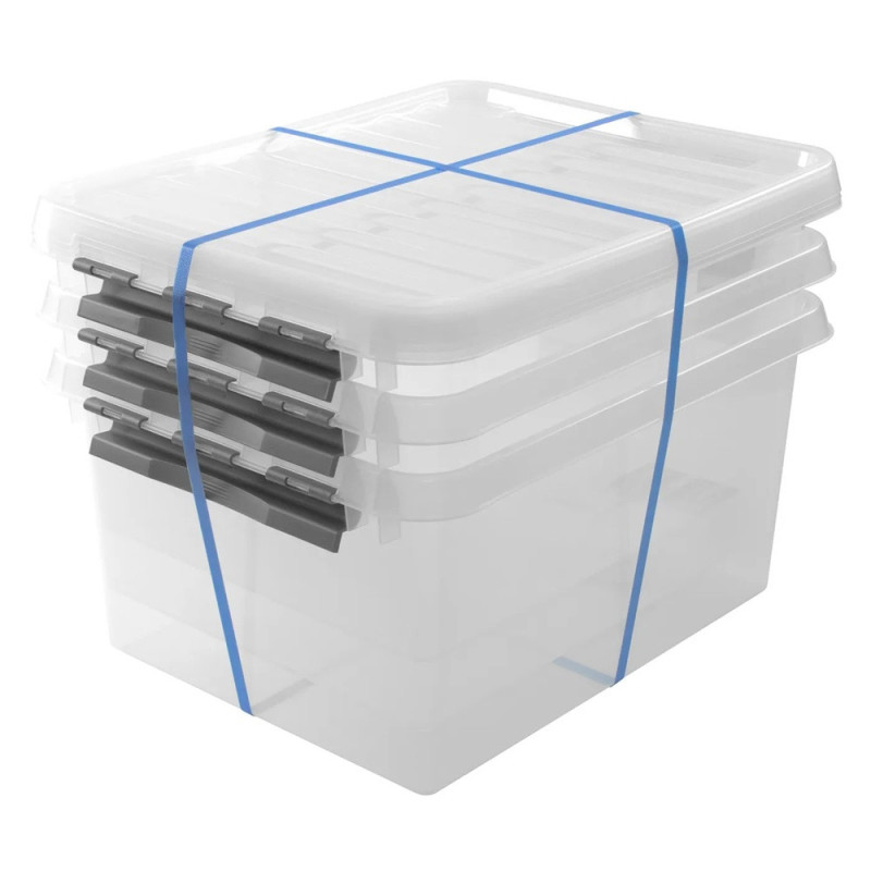 Box de rangement Q-line transparent et métal 120 L 3 pièces SUNWARE