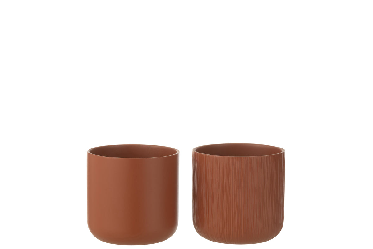 J-Line bloempot Gen - keramiek - bruin - medium - 2 stuks - Ø 15 cm
