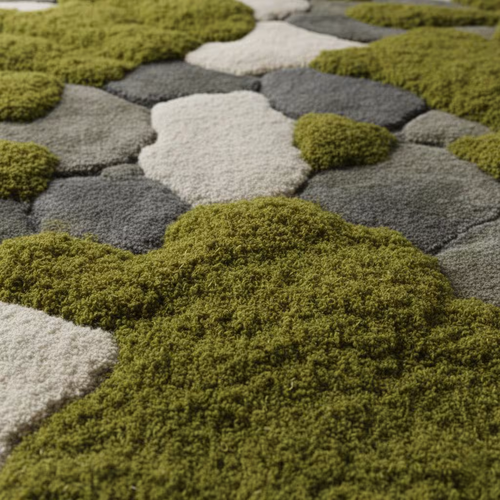 Hand Tufted Moss Rug, Sculpted Organic Stone Path Luxury Green Area Carpet
