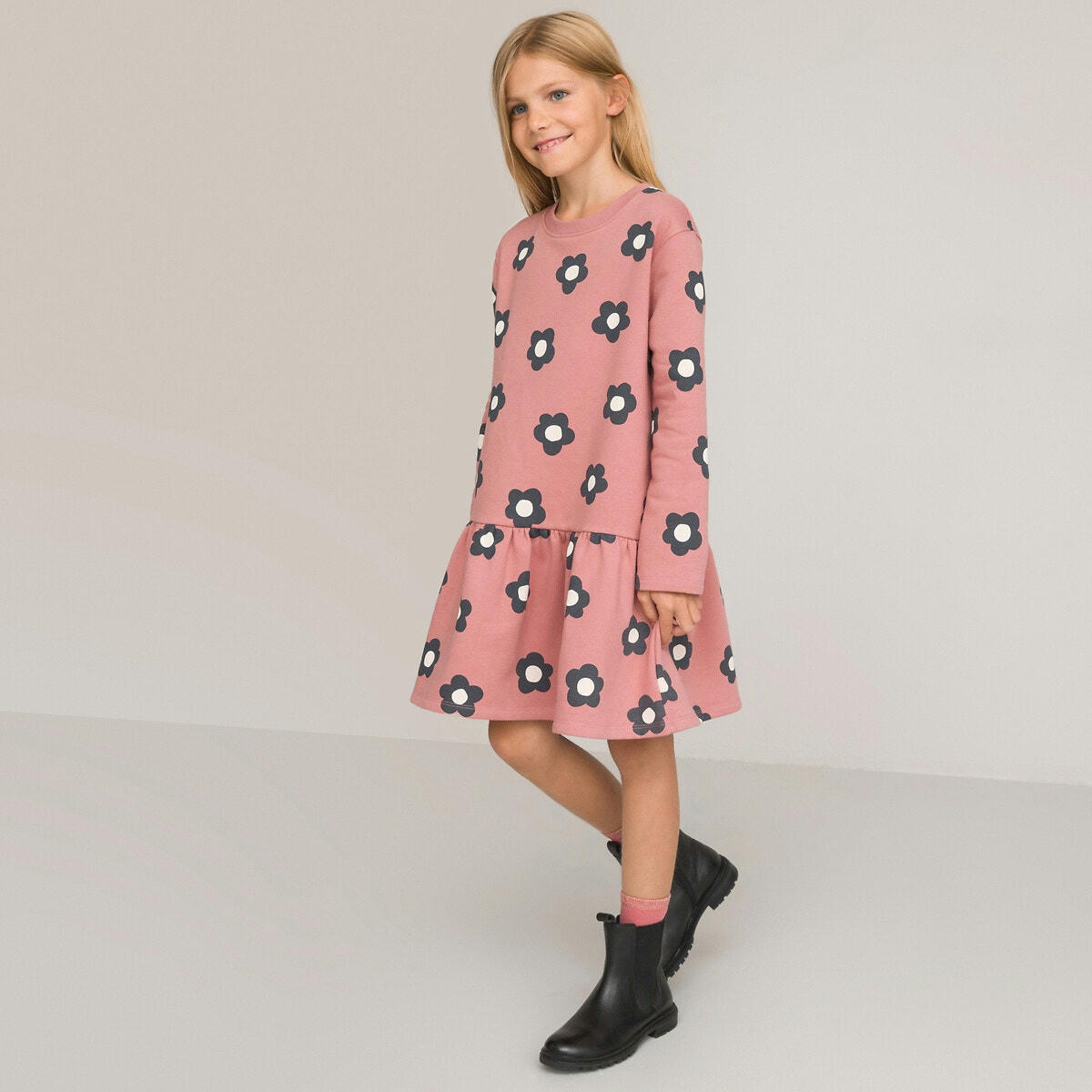 Robe manches longues en molleton, motif fleuri