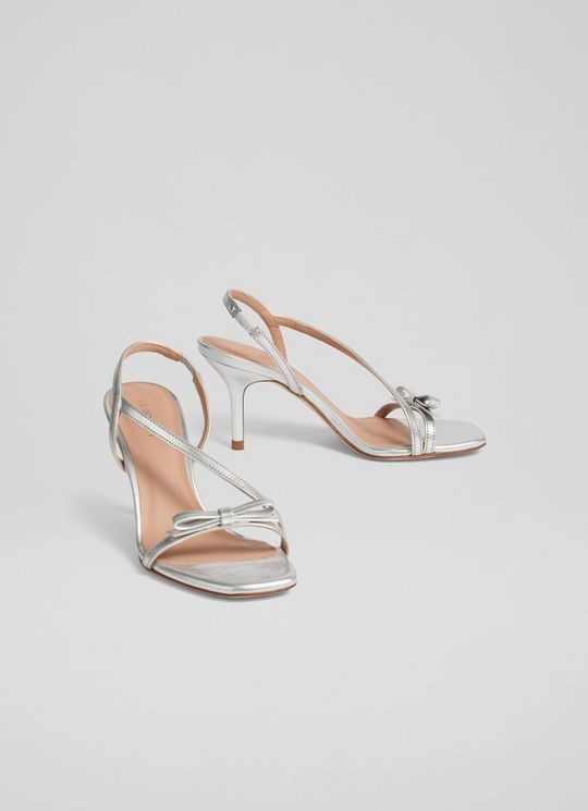 Serene Silver Mirror Metallic Strappy Bow Sandals