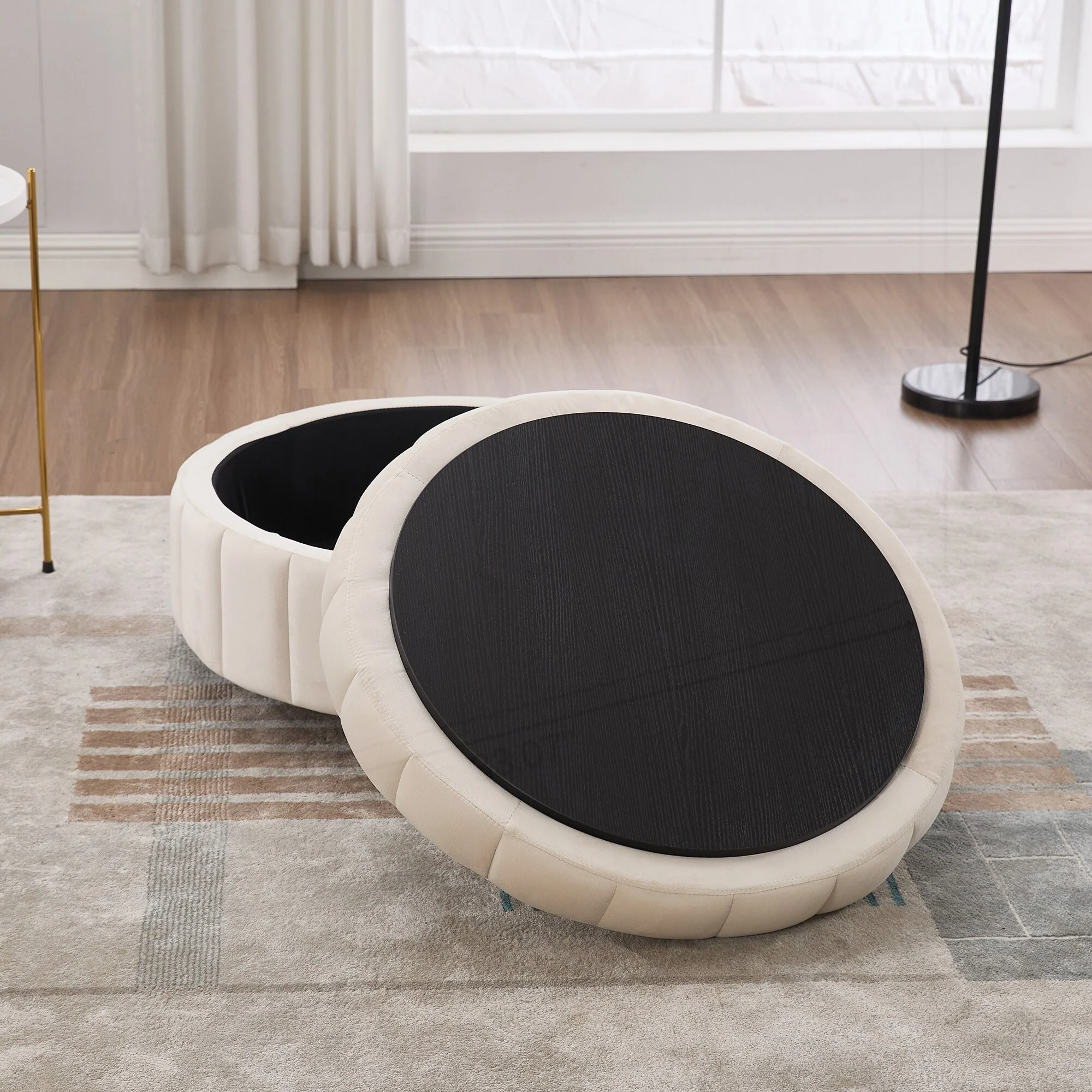 31.5W Upholstered Round Ottoman With Reversible Lid
