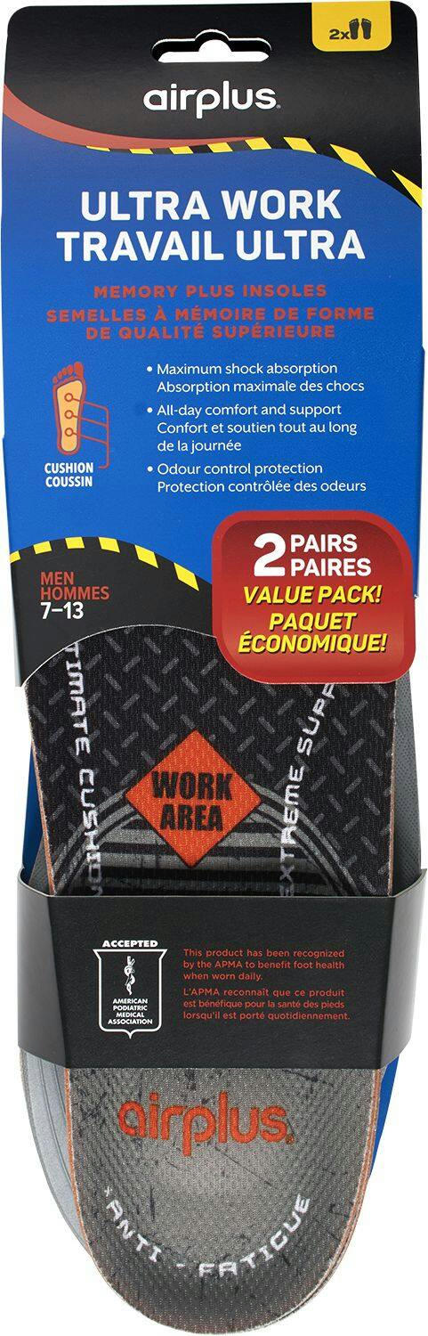 Airplus Men's Ultra Work Memory Plus Insoles, 2-pk