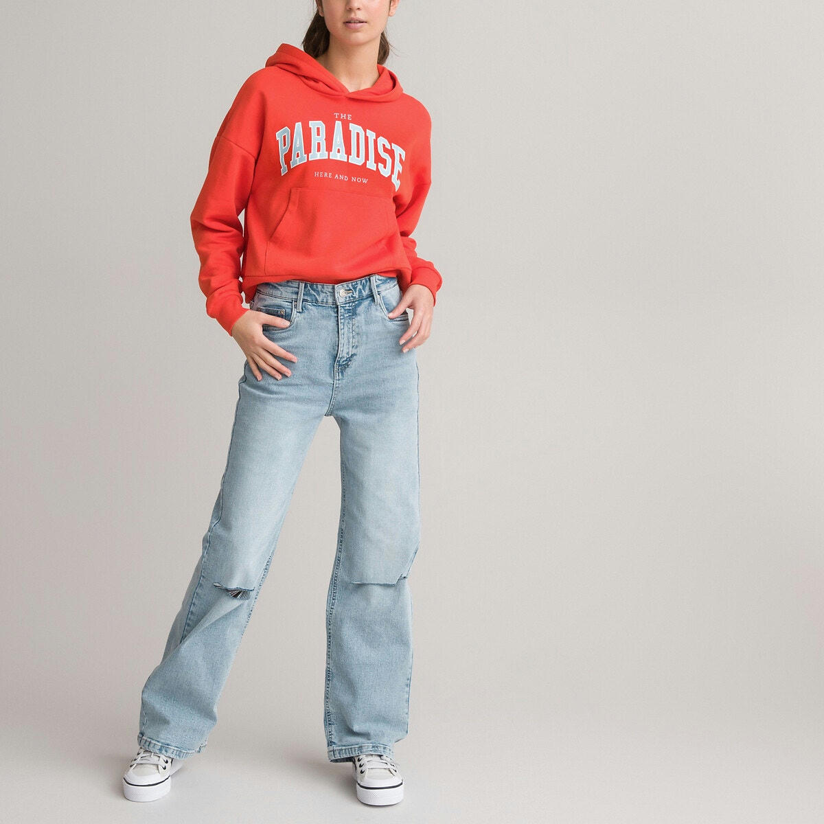 Sweat cropped à capuche, en molleton