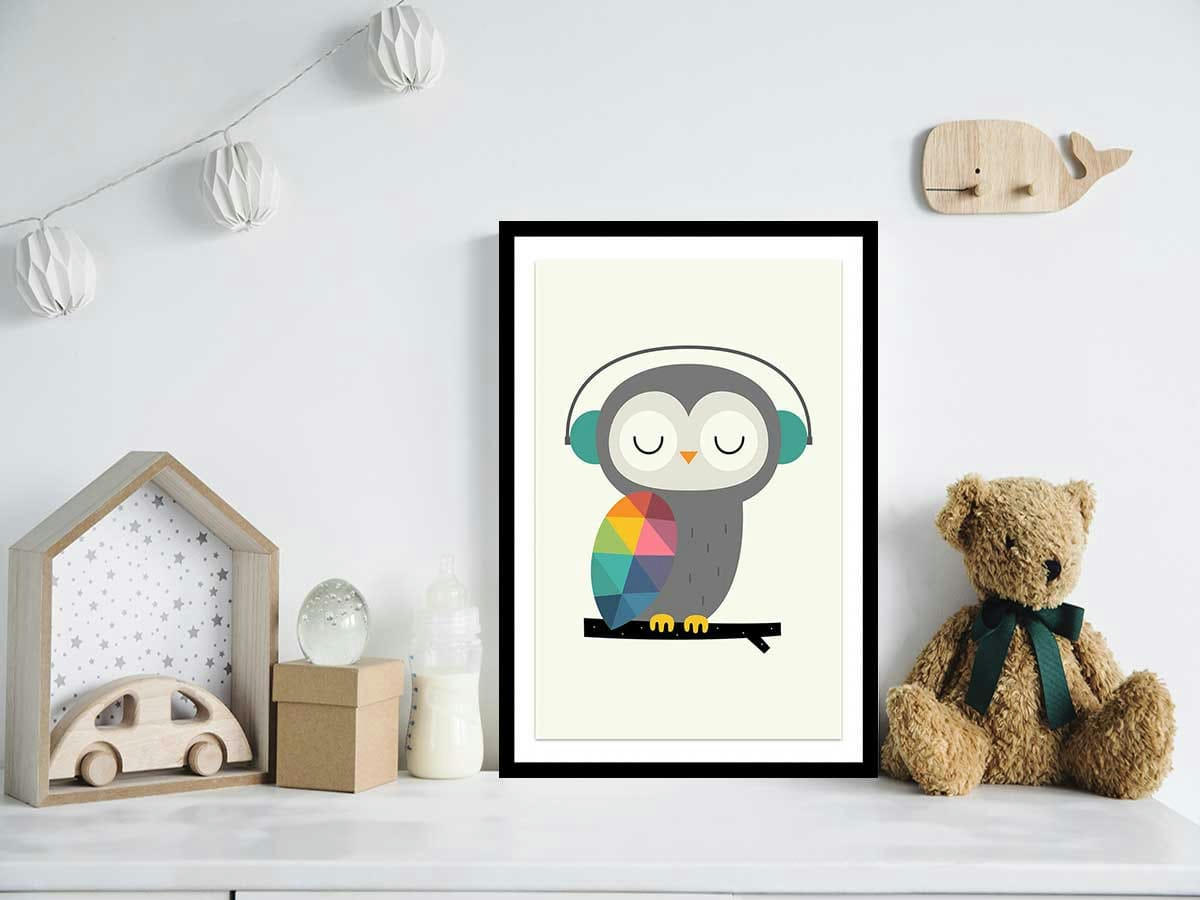 - Affiche  hibou music avec cadre noir 40x60cm