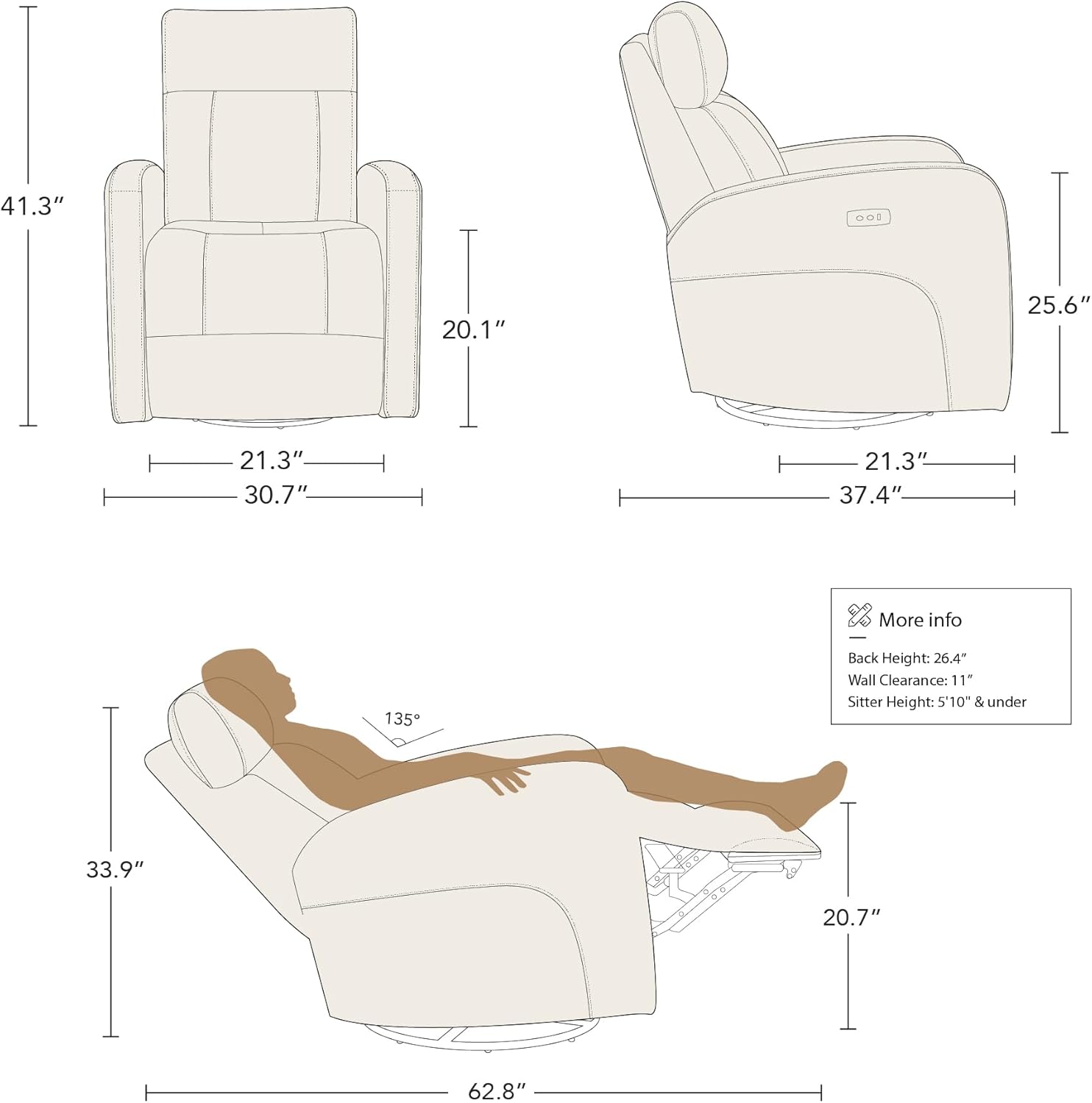 CHITA Genuine Leather Power Swivel Glider Recliner Chair for Adults, FSC Certified Electric Nursery Rocker Recliner Chair for Living Room, Dark Brown