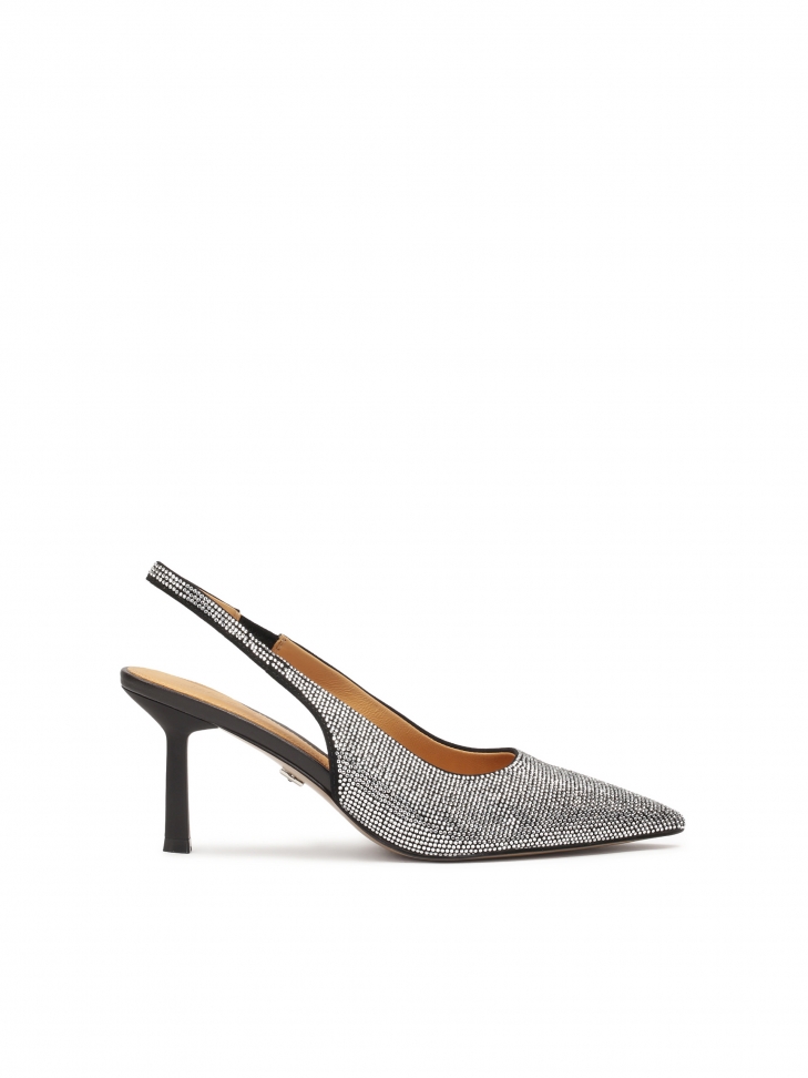 Slingback pumps embellished with silver crystals
