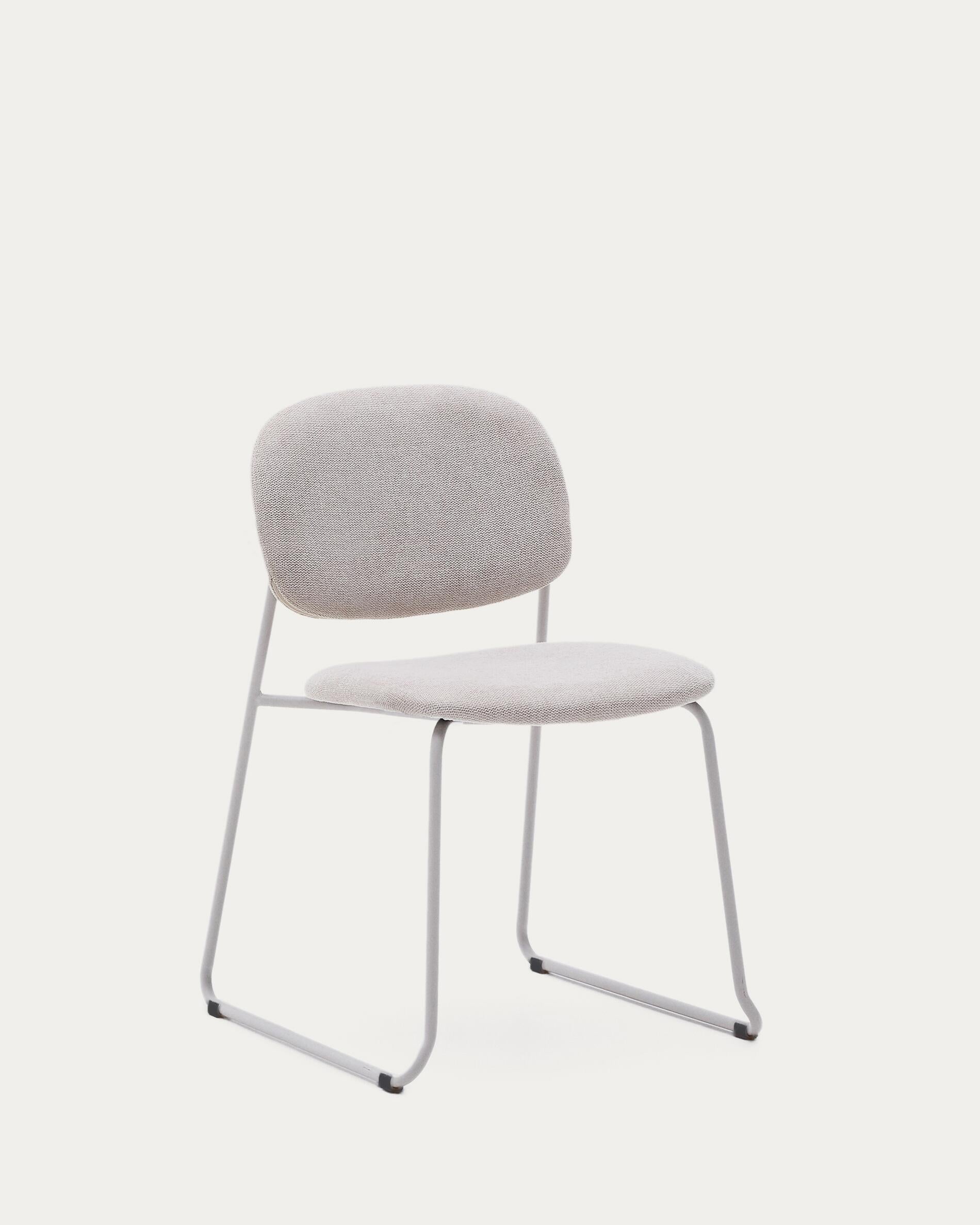 Meli stackable chair in beige chenille with beige metal legs FSC Mix Credit
