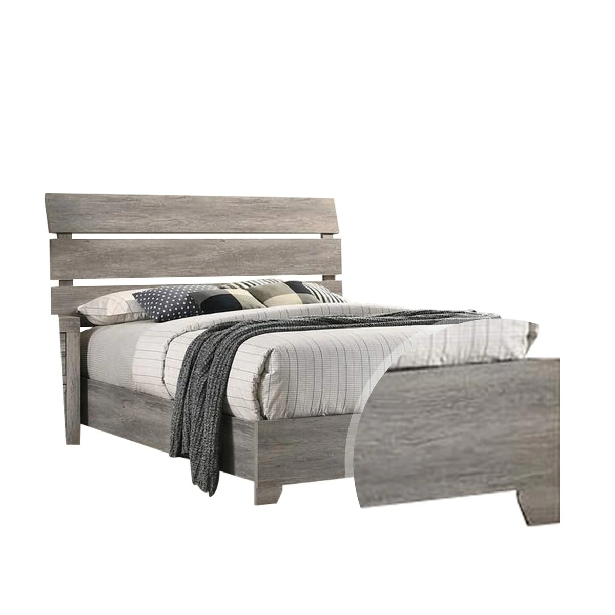 Wooden King Size Slatted Headboard with Low Footboard and Bracket Feet,Gray