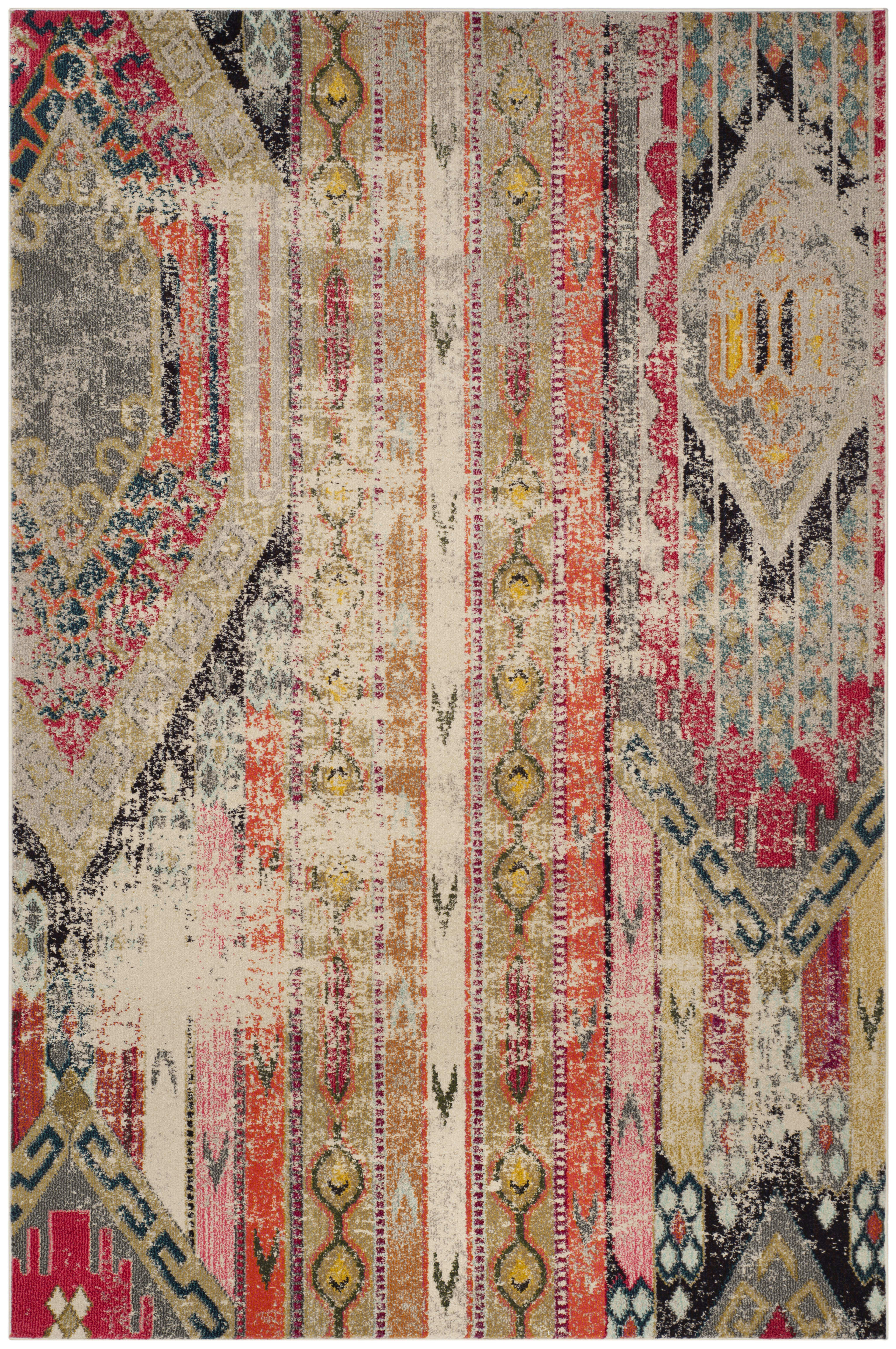 MONACO - Tapis de salon interieur en gris clair & multi, 91 x 152 cm