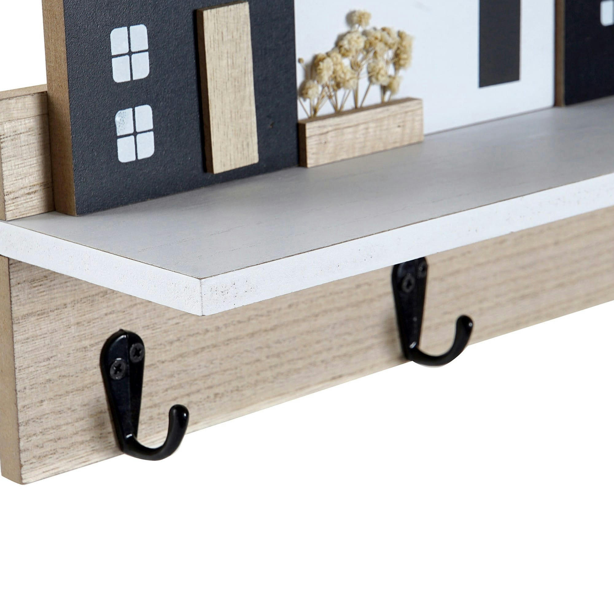 - Portemanteau mural bois maisons avec 1 étagère