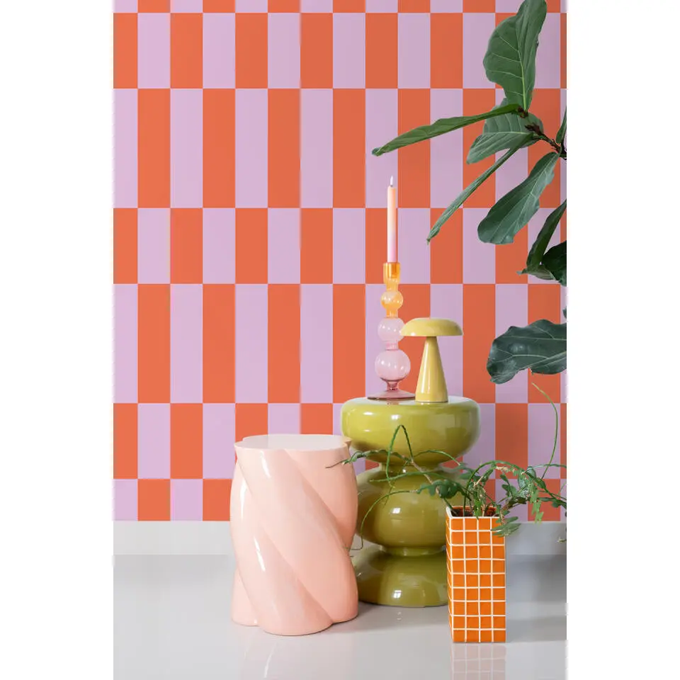 ESTAhome behang streep lila paars en koraal rood - 50 x 900 cm