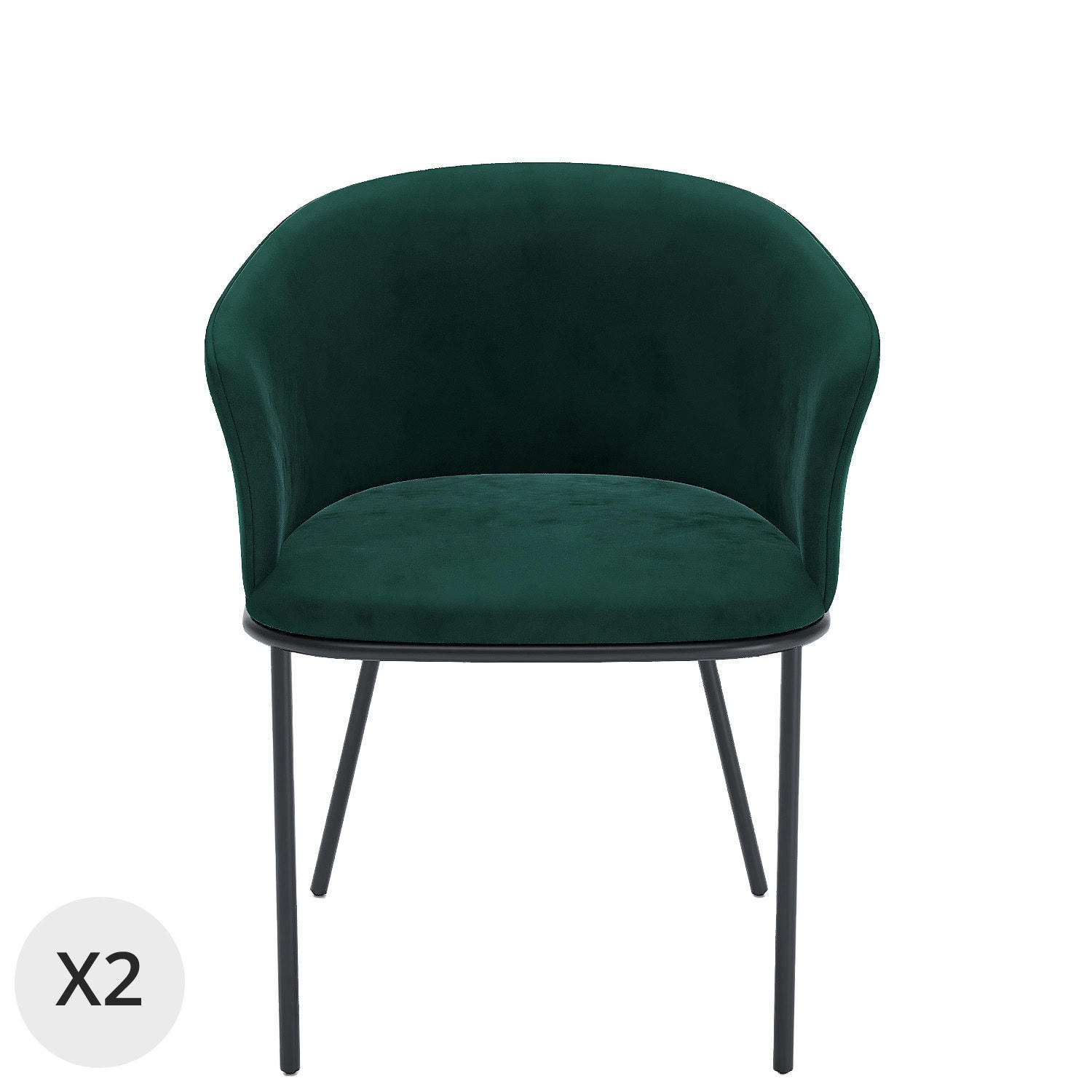 ANDRÉA - Lot de 2 fauteuils de salle à manger en velours vert