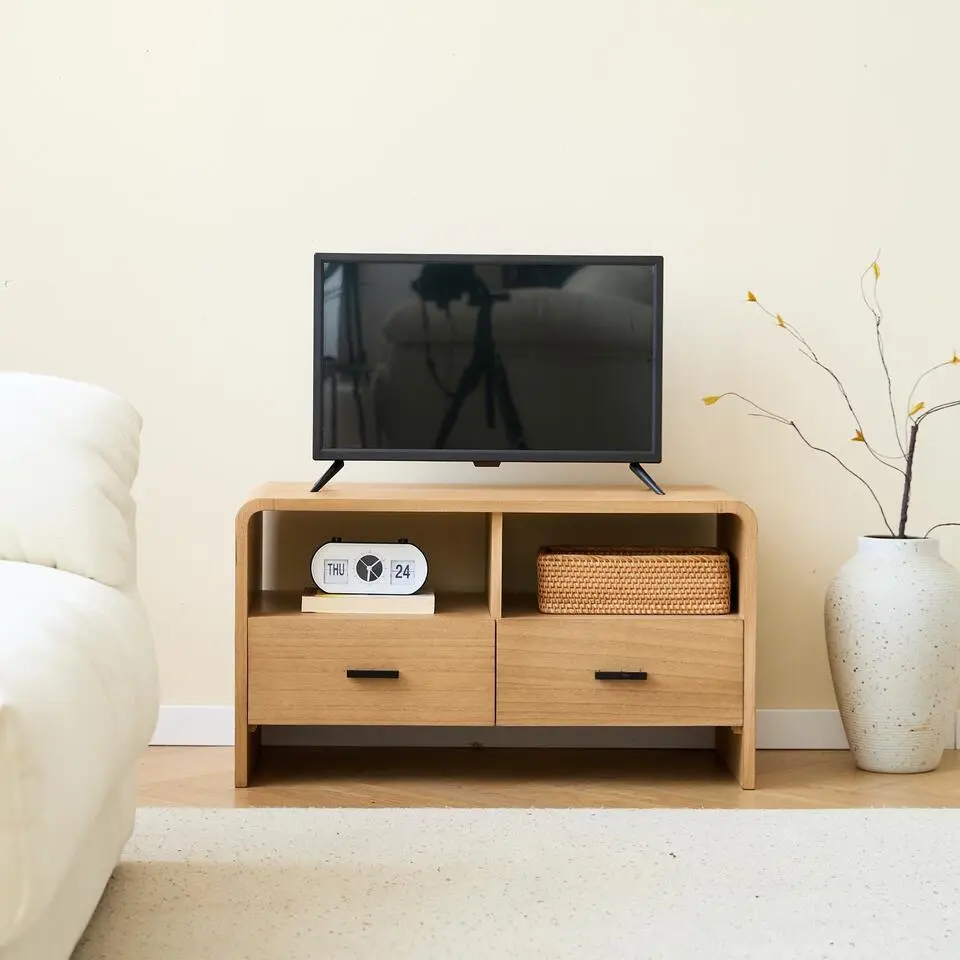 Scandinavische TV-meubel van massief hout met 2 laden