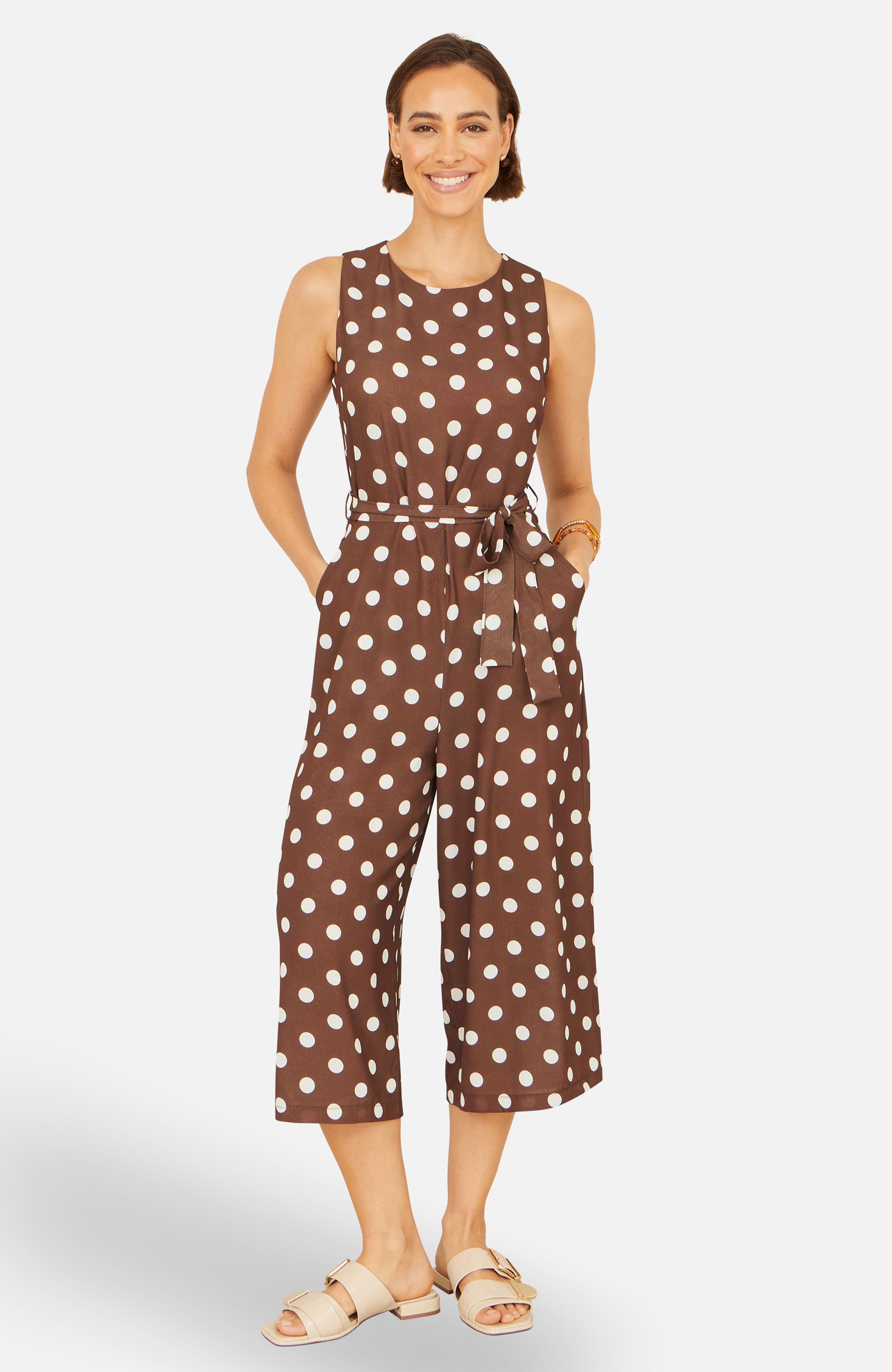 Yumi Brown Spot Culotte Jumpsuit