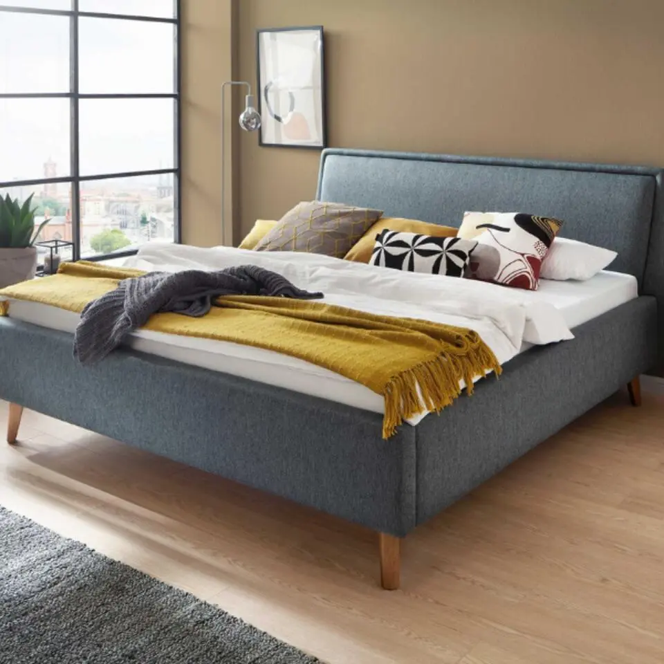 Tweepersoonsbed Estee 180x200 met opbergruimte - blauw/eik