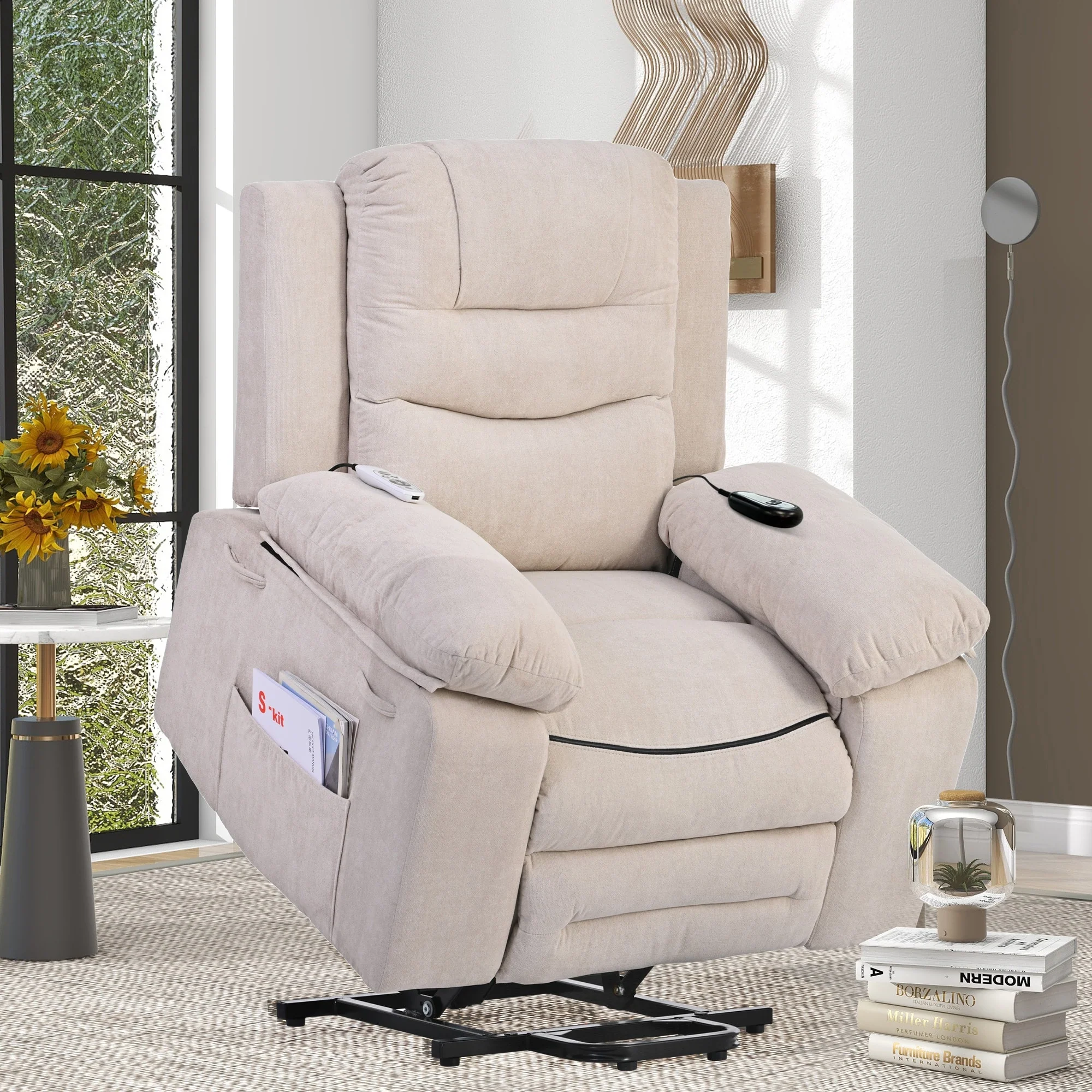 Power Lift Recliner Chair for Elderly, Adjustable Massage & Heating Functions, Infinite Recline, Side Pocket