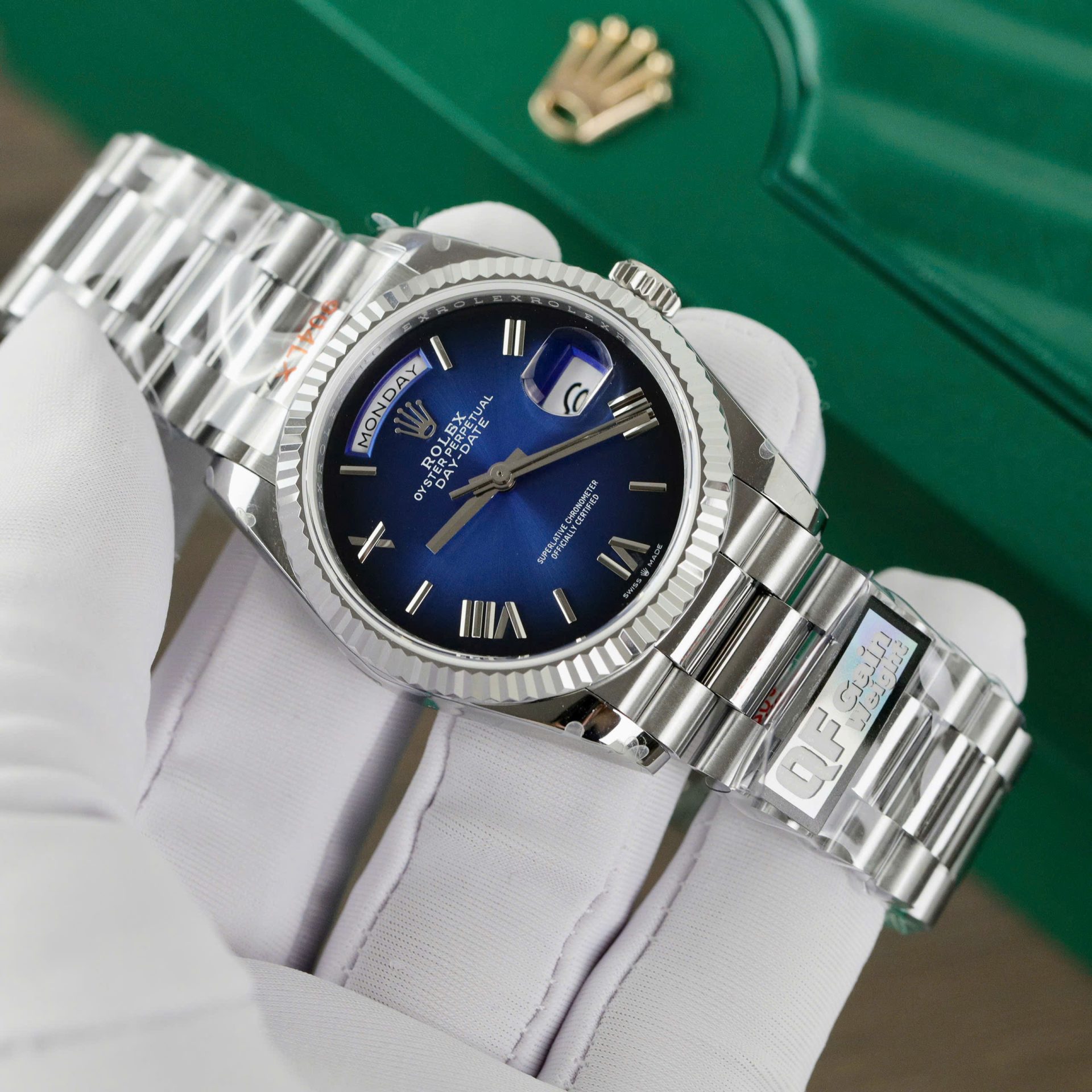 Rolex Day-Date 128239 904L Steel Ombre Blue Dial 36mm Super Clone