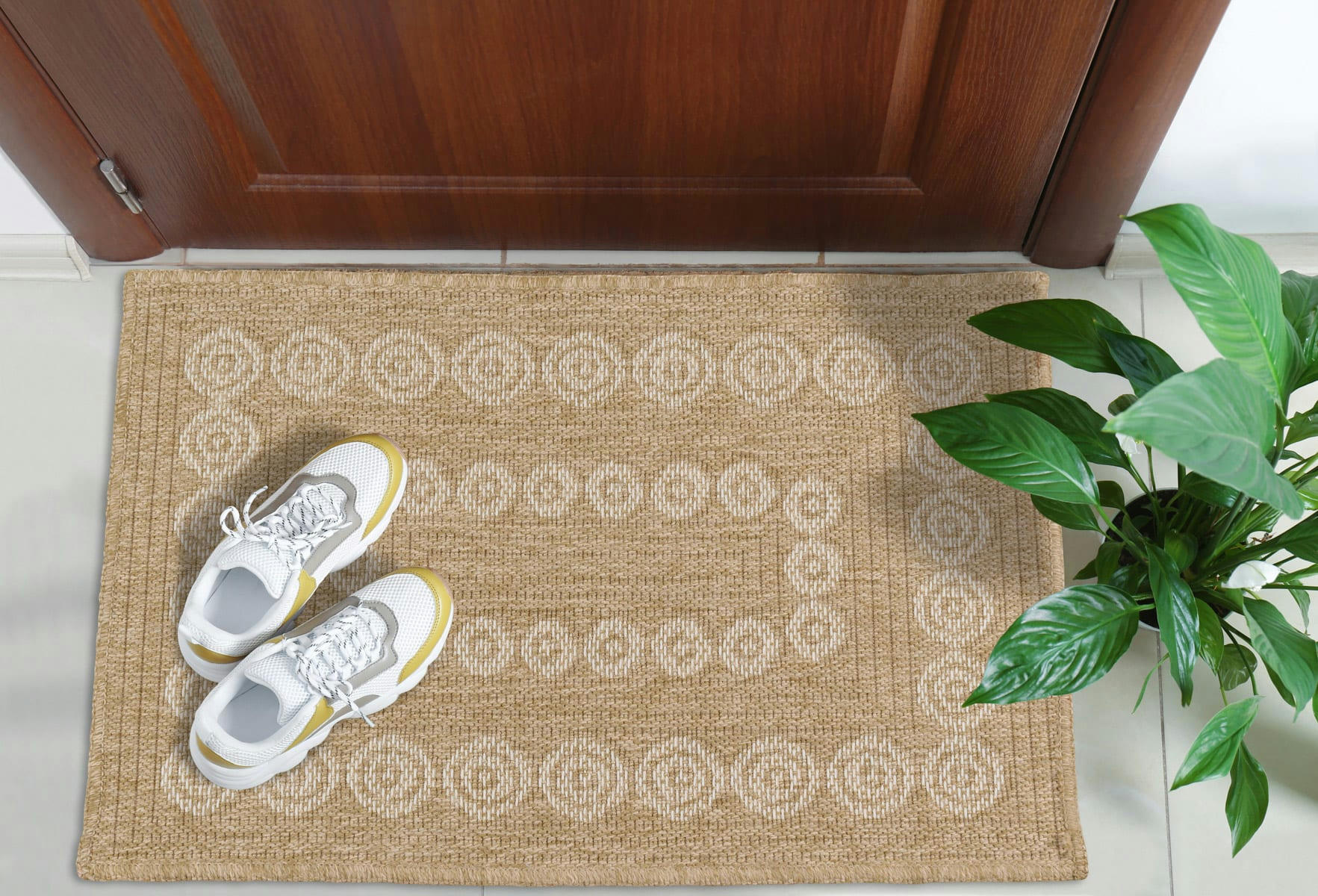 NATURE - Tapis intérieur et extérieur effet jute motif géométrique blanc 60x90