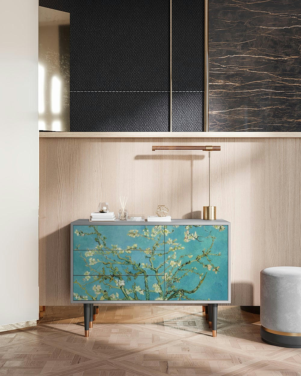 ALMOND BLOSSOM BY VAN GOGH - Buffet  bleu 3 tiroirs et 1 porte L 115 cm
