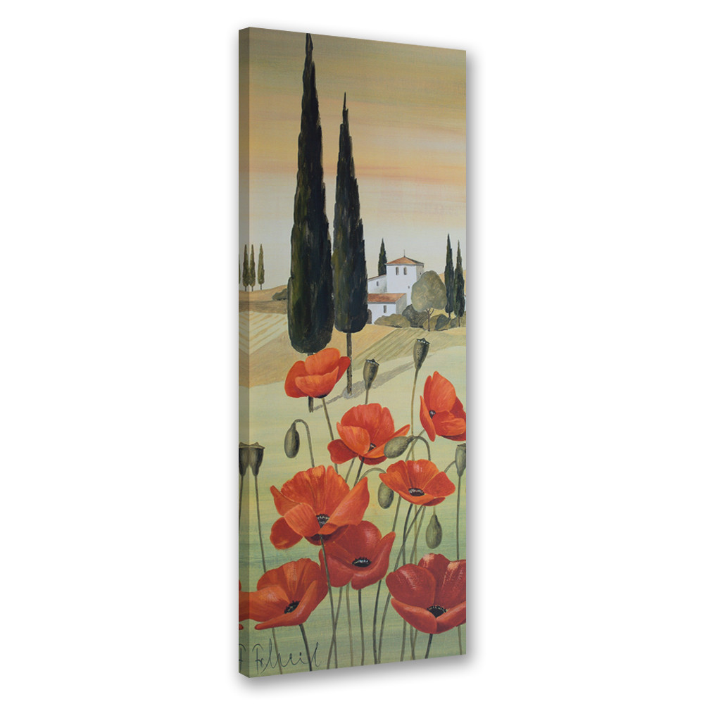 Feeby Obraz na płótnie, Krajobraz Toskanii z makami 30x90